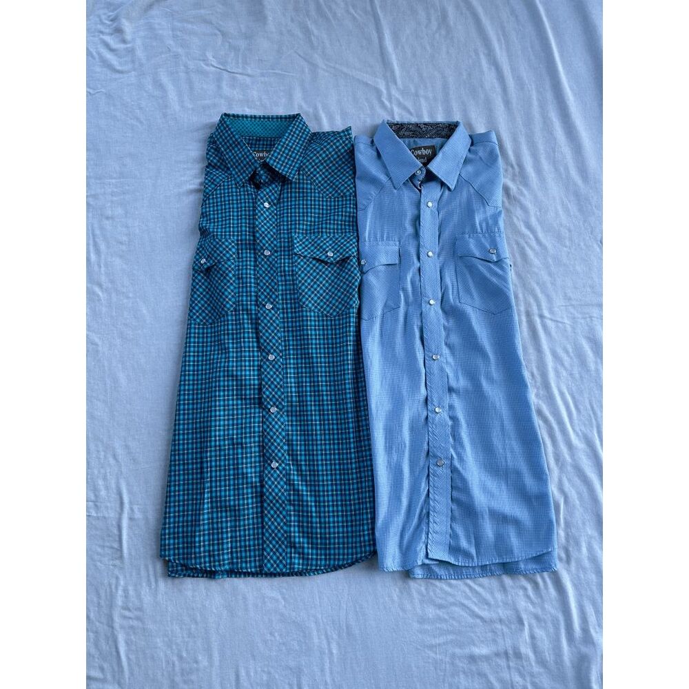 Cowboy Legend Short Sleeve Pearl Snap Button Down Dress Shirt Lot of Two Size XL